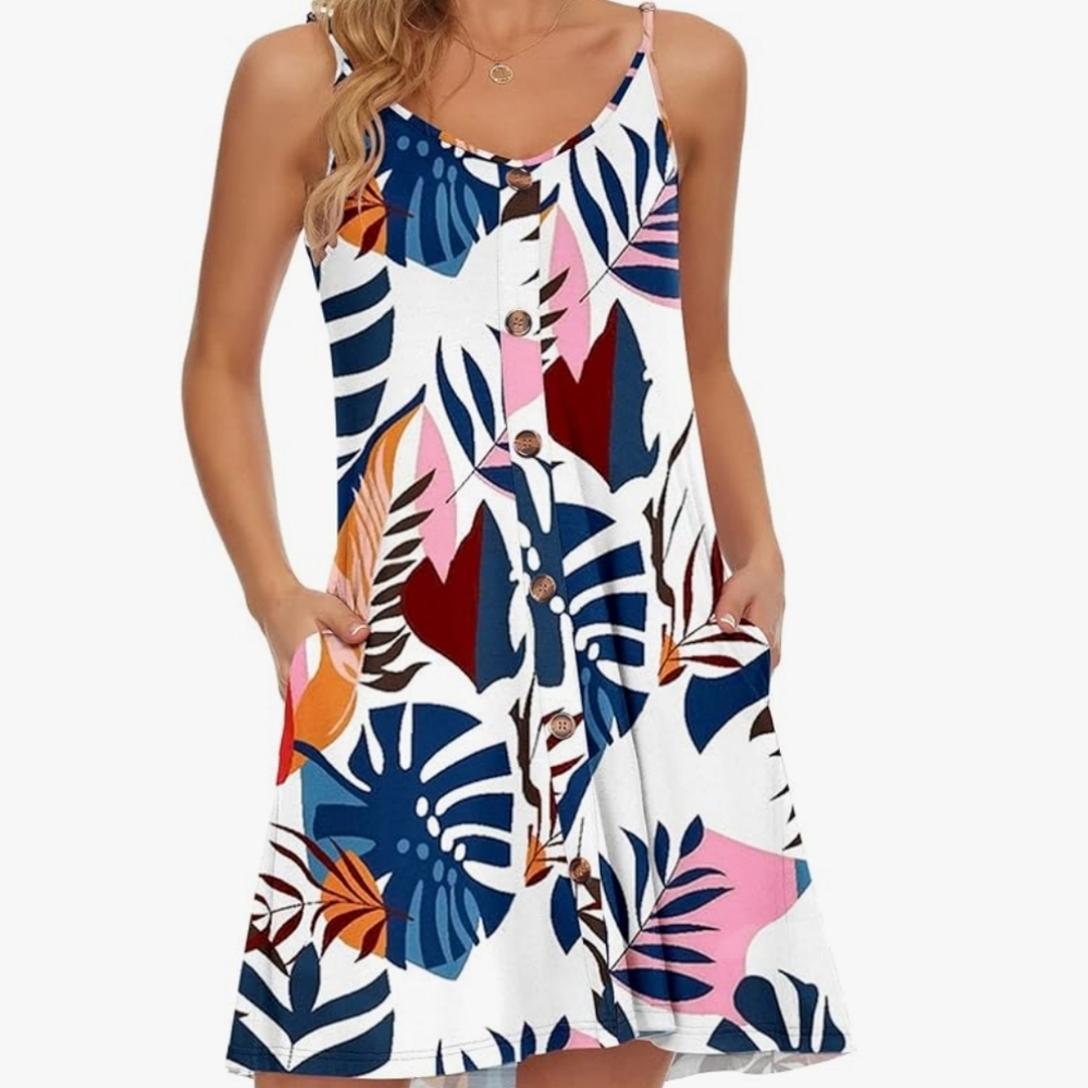 MISFAY Women's Summer Spaghetti Strap Casual Swing Tank Beach Cover Up Dress